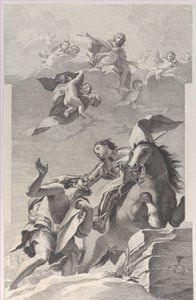 Sankt Martin, til hest, giver sin kappe til en tigger..., 1760-1800. af Giuliano Traballesi
