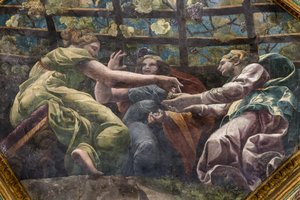 Detalje af hvælvingen med unge kvinder og druer, Amor og Psykes kammer (Sala di Amore e Psiche) af Giulio (and workshop) Romano