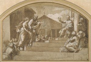 Martha bringer Maria Magdalene til Kristus (pen og blæk på papir) af Giulio (attr. to) Romano