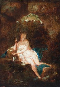 River goddess (olie på papir lagt på panel) af Giulio (follower of) Carpioni