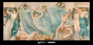 Diptyk: Risveglio Maleri af Giulio Aristide Sartorio (1860-1932) 1906 Dim 180,5 x 398,5 cm Privat samling (Diptyk, maleri af Giulio Aristide Sartorio Privat samling) af Giulio Aristide Sartorio