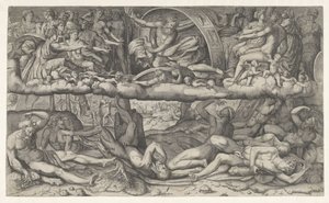 Slaget om guder og kæmper La lotta fra dei e gigantiske af Giulio Bonasone (attributed to)
