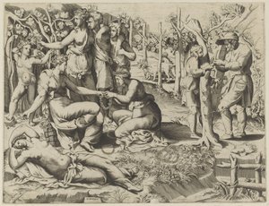 Flora giver en krans af Giulio Bonasone