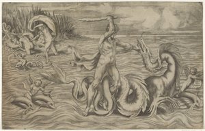 Hercules kæmper med Achelous af Giulio Bonasone
