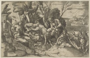 Jupiter diedes af geden Amalthea af Giulio Bonasone