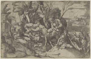 Jupiter diedes af geden Amalthea af Giulio Bonasone