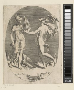 Mercury giver Minerva en panfløjte af Giulio Bonasone