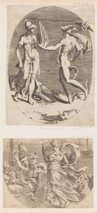 Mercury præsenterer et panrør for Minerva. af Giulio Bonasone