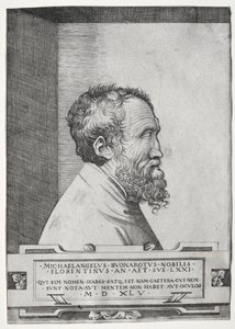Portræt af Michelangelo i profil mod højre af Giulio Bonasone