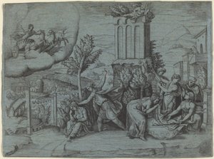 Ung mand advarer en sorgfuld kvinde af Giulio Bonasone