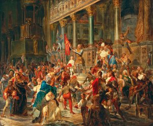Mønstring af soldaterne Viva Messer Vittore Pisani!, 1864. af Giulio Carlini