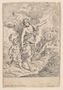 En skytsengel, der går hånd i hånd med et lille barn, 1640-60.