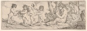 Bacchanal med satyr, der spiller lut og omgivet af fire skikkelser, som ser ud mod et s..., 1640-60. af Giulio Carpioni