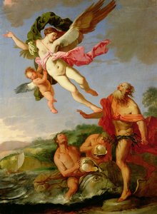 Neptun på jagt efter Coronis, 1665-70 olie på lærred