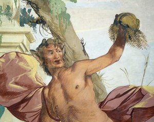 Nymfe Korsika jaget af Satyr, der trækker hendes paryk væk af Giulio Carpioni