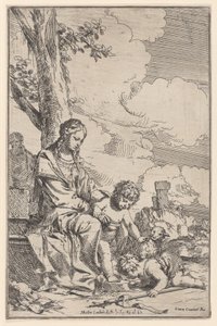 Den hellige familie med spædbarnet Saint John kysser Kristi fødder, 1640-60.