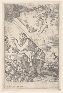 Den angrende Saint Mary Magdalene, knælende foran et kranium og knogler, 1640-60.