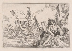 Vand, repræsenteret ved en naiad, der sidder ved bunden af et træ..., 1640-60. af Giulio Carpioni