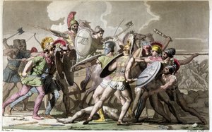 Kæmp for liget af Patroclus (Troy War) - i "" The Ancient and Modern Costume"" af Ferrario, red. Milano
