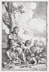 Hellig Familie med spædbarnet St. John. af Giulio I Carpioni