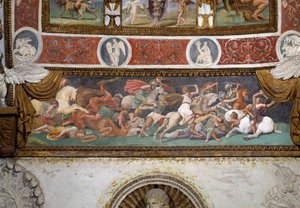 Camera delle Aquile, detalje af frisen, der skildrer kampen mellem grækerne og amazonerne, 1528 fresco af Giulio Romano