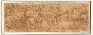 Tegning, slagscene, 1524-46 af Giulio Romano