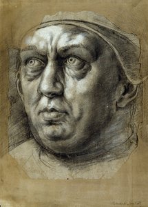 Leder af pave Leo X (sort og hvidt kridt på papir) af Giulio Romano