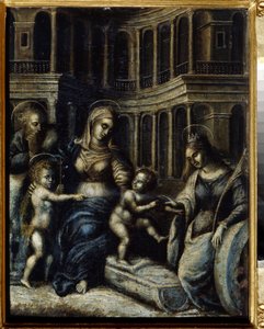 ""Den hellige familie med Saint Catherine"" Maleri af Giulio Pippi de
