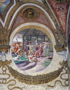 En af fresker fra Chamber of Winds eller Zodiac af Giulio Romano
