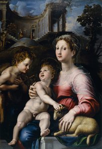 Madonna og barnet med Johannes Døberen af Giulio Romano