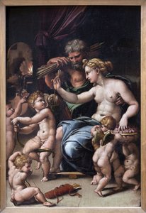 Venus og Vulcan (olie på lærred) af Giulio Romano