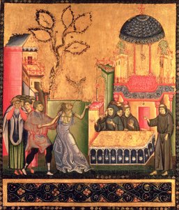 St. Frans altertavle, detalje, der forestiller den besatte kvindes mirakel (tempera på panel)