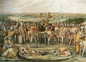 Kamp mellem Horatii og Curiatii, af Giuseppe Cesari (1568-1640), fresco, Hall of the Horatii og Curiatii, Palace Conservatories, Rom. Romerriget, Italien, 7. århundrede f.Kr.