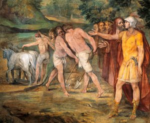 Romulus markerer Roms grænser, af Giuseppe Cesari (1568-1640), fresco, Hall of Horatii og Curiatii, Conservatories Palace, Rom, Romerriget, Italien