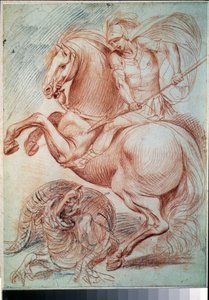 ""Saint George Slaying The Dragon"" (Saint George And The Dragon) Sanguine tegning af Giuseppe Cesari (1568-1640) 17th Century Pushkin Museum, Moskva af Giuseppe Cesari