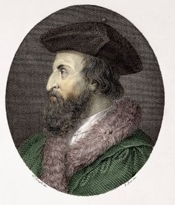 Portræt af den italienske læge, digter og humanist Girolamo Fracastoro (Hieronymus Fracastorius eller Jerome Fracastor) (1478/83-1553) Gravering Privat Samling af Giuseppe (after) Longhi
