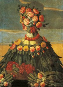 Italien, Firenze, Foråret, kurv med kirsebær med blomster af Giuseppe (follower of) Arcimboldo