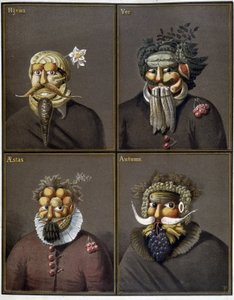 De fire årstider: mænd med grøntsagshoveder på Giuseppe Arcimboldos måde. af Giuseppe (style of) Arcimboldo