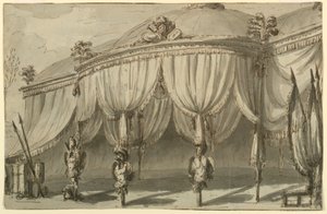 Scenedesign, en pavillon med krigstrofæer af Giuseppe Barberi