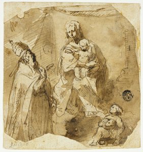 Madonna og barn med Johannes Døberen og en kirkelig helgen af Giuseppe Bernardino Bison