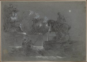 Monumental skulptur i en måneskin park, ca. 1842. af Giuseppe Bernardino Bison
