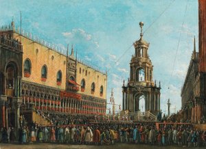 Giovedì Grasso-festivalen foran hertugpaladset i Venedig, 1830