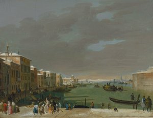 Venedig med sne og masker af Giuseppe Bernardino Bison