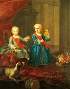 Døtre af Charles III af Bourbon, konge af Napoli og To Sicilier og Maria Amelia af Sachsen, Dronning af To Sicilier, maleri, af Giuseppe Bonito (1701-1789), Italien