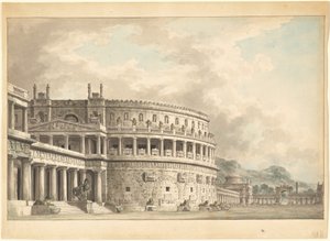 Arkitektonisk fantasi om et storslået gammelt mausoleum