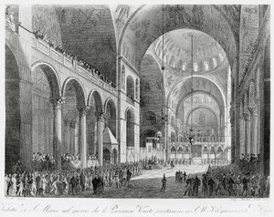 Veneto-provinserne sværger troskab til den østrigske kejser Frans II (1768-1835) i San Marco-basilikaen i Venedig, den 7. maj