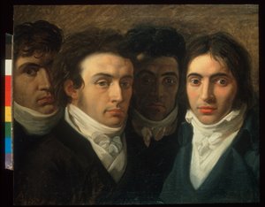 Selvportræt med Felice Bellotti, Gaetano Cattaneo og Carlo Porta af Giuseppe Bossi