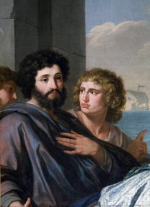Sankt Paula (Santa Paola Romana) på vej til Det Hellige Land. Som enke i en alder af 33 år fulgte hun Sankt Hieronymus og rejste sammen med sin datter Sainte Eustochium på pilgrimsrejse med ham i 385 til de hellige steder. Detalje af en mand med skæg (Sank