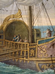 Sankt Paula (Santa Paola Romana, 347-406) på vej til Det Hellige Land, detalje af båden. Som enke i en alder af 33 år fulgte hun Sankt Hieronymus og tog sammen med sin datter Sainte Eustochium på pilgrimsrejse med ham i 385 til de hellige steder. Maleri af