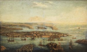 Udsigt over Grand Harbour, Marsamxett og Valletta af Giuseppe Caloriti